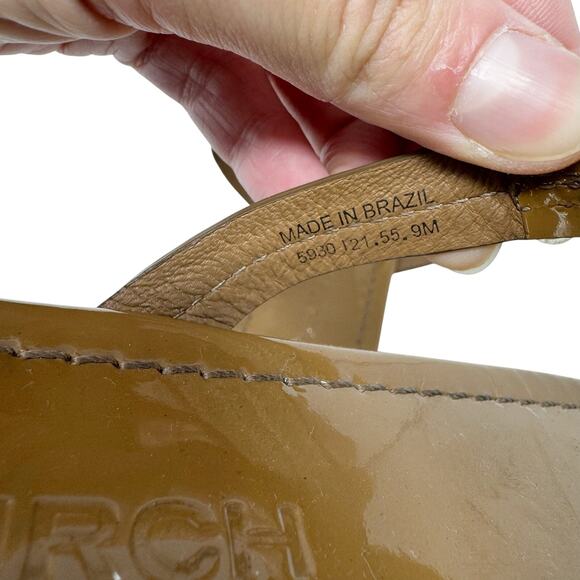 TORY BURCH Tan Caramel Patent Leather Miller Classic Designer Logo Sandals Sz 9 - Picture 4 of 8
